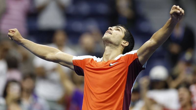 Carlos Alcaraz of Spain celebrates match point against Marin Cilic of Croatia during their Men’s Singles Fourth Round match on Day Eight of the 2022 US Open at USTA Billie Jean King National Tennis Center on 5 September, 2022