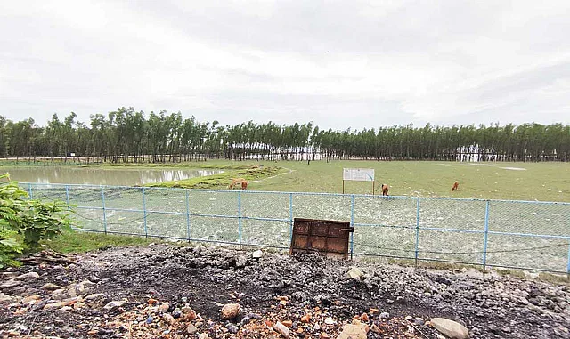 The district administration has leased forest department land to shipbuilding industries. The picture is taken recently from Tulatuli area of Sitakunda