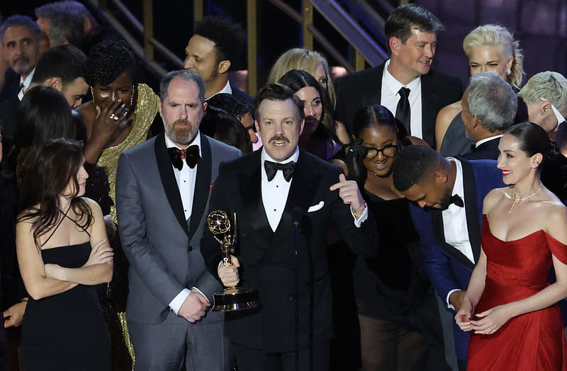 Jason Sudeikis accepts the award for Outstanding Comedy Series for "Ted Lasso" at the 74th Primetime Emmy Awards held at the Microsoft Theater in Los Angeles, US, 12 September, 2022.