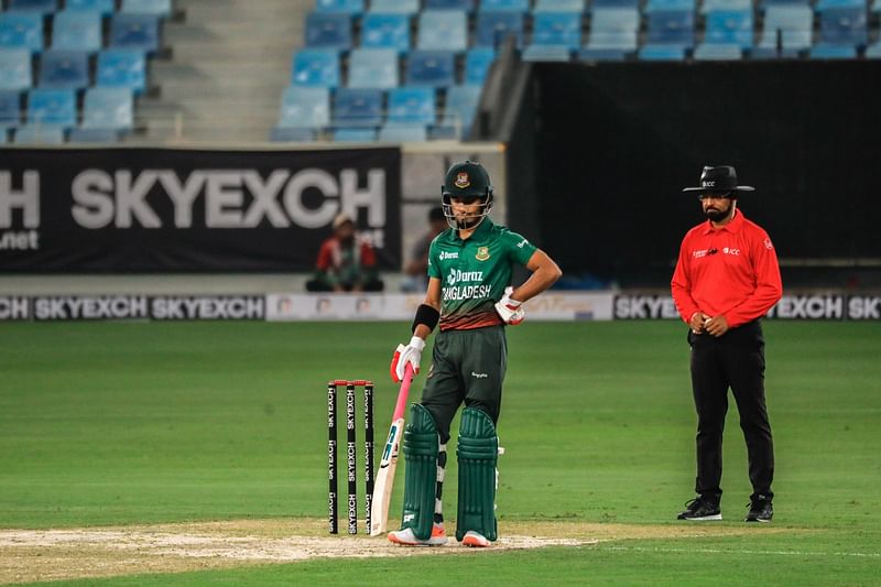 Afif Hossain hit his career-best 77 off 55 balls against the UAE in the first T20I at the Dubai International Stadium on 25 September, 2022