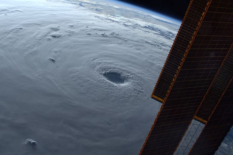 This handout photo provided by US astronaut Bob Hines on 18 September, 2022, shows an overhead view of Typhoon Nanmadol from space