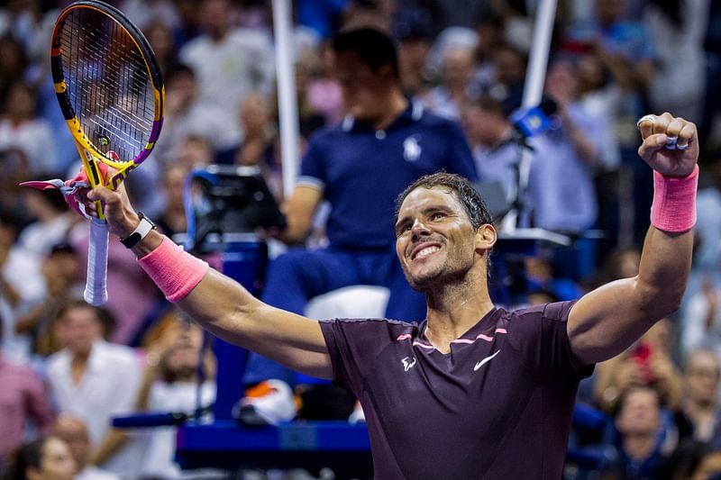 Spain's Rafael Nadal celebrates after defeating France's Richard Gasquet during their 2022 US Open Tennis tournament men's singles third round match at the USTA Billie Jean King National Tennis Center in New York, on 3 September, 2022