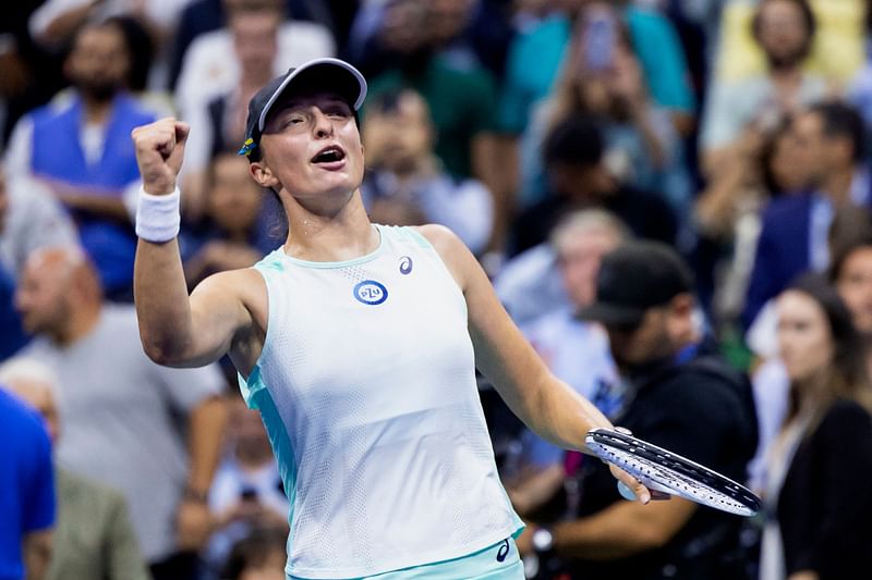 Poland's Iga Swiatek celebrates after defeating USA's Jessica Pegula during their 2022 US Open Tennis tournament women's singles quarter-final match at the USTA Billie Jean King National Tennis Center in New York, on 7 September, 2022