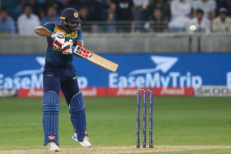 Sri Lanka's Bhanuka Rajapaksa plays a shot during the Asia Cup Twenty20 international cricket final match between Pakistan and Sri Lanka at the Dubai International Cricket Stadium in Dubai on 11 September, 2022