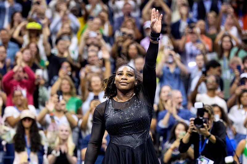 USA's Serena Williams waves to the audience after losing against Australia's Ajla Tomljanovic during their 2022 US Open Tennis tournament women's singles third round match at the USTA Billie Jean King National Tennis Center in New York, on 2 September, 2022