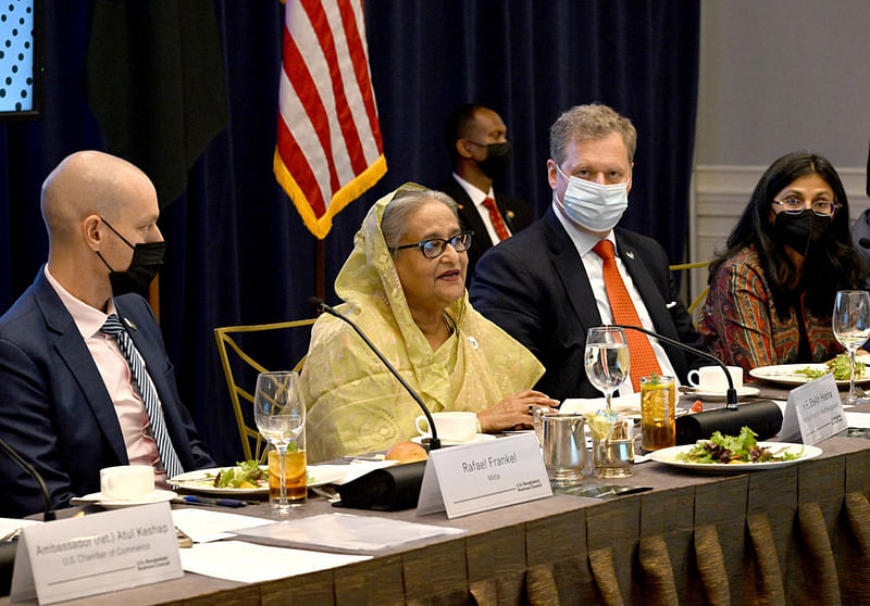 Prime minister Sheikh Hasina addresses US–Bangladesh Business Council at her palace of residence in New York on 22 September 2022