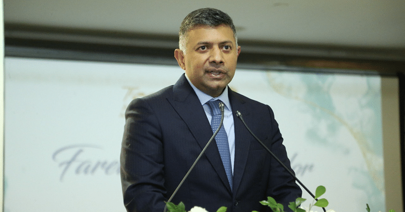 Outgoing Indian high commissioner to Bangladesh Vikram Kumar Doraiswami speaks at a reception at the High Commission of India in Dhaka Thursday evening.