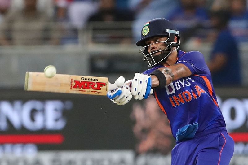 India's Virat Kohli plays a shot during the Asia Cup Twenty20 international cricket Super Four match between India and Pakistan at the Dubai International Cricket Stadium in Dubai on 4 September, 2022