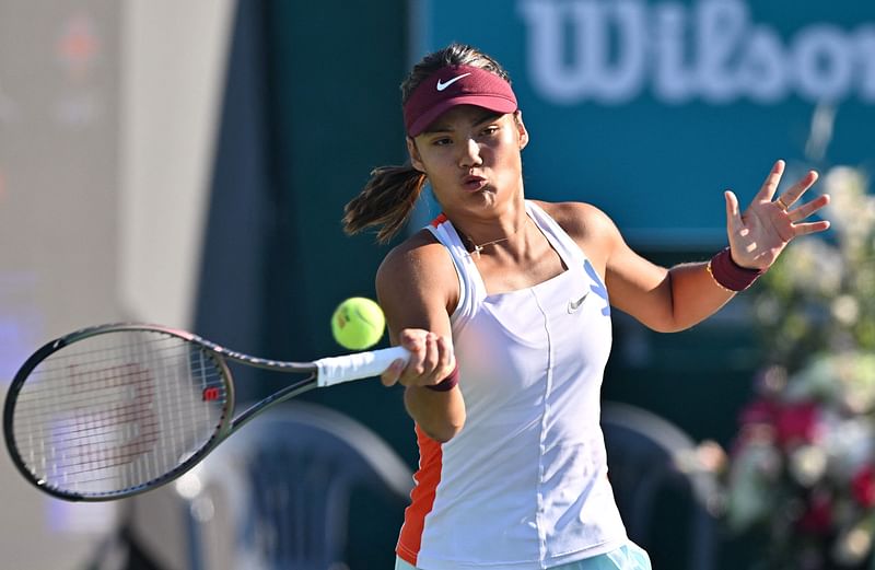 Emma Raducanu of Britain returns the ball against Moyuka Uchijima of Japan during the women's singles round of 32 match at the Korea Open tennis championships in Seoul on 21 September, 2022