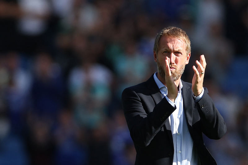 Brighton's English manager Graham Potter applauds at the end of the English Premier League football match between Brighton and Hove Albion and Leicester City at the American Express Community Stadium in Brighton, southern England on 4 September, 2022