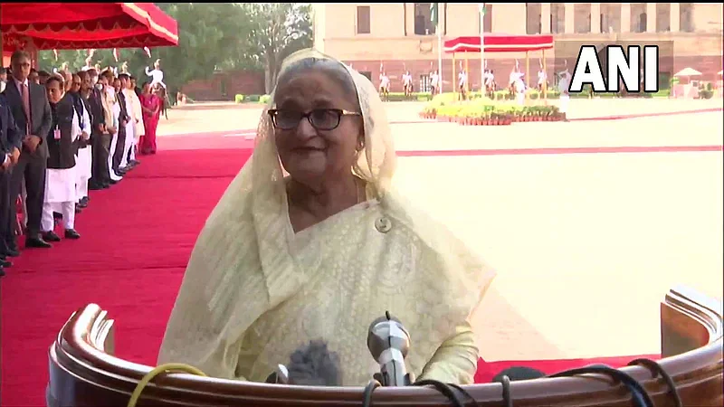 Prime minister Sheikh Hasina addresses a programme at India’s Rashtrapati Bhavan (Presidential Palace) in New Delhi in the morning