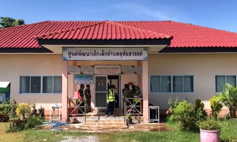 This frame grab from video footage by Thai PBS made available via AFPTV and taken on 6 October 2022 shows the exterior of a nursery in the northern Thai province of Nong Bua Lam Phu