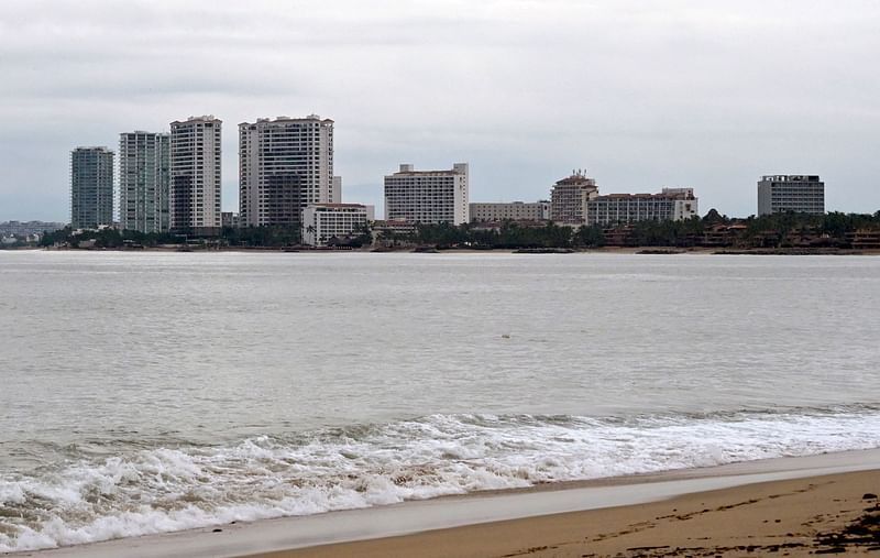 Picture of seafront building in the tourist area of Puerto Vallarta, Jalisco State, Mexico, taken on 22 October, 2022, before the arrival of Hurricane Roslyn