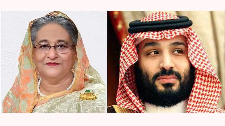 Prime minister Sheikh Hasina and Saudi crown prince and prime minister Mohammed bin Salman