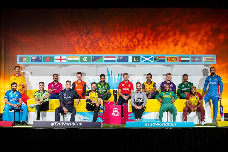 Captains of all 16 participating teams of the ICC Twenty20 World Cup 2022 pose for a photo at the 'Captain's Media Day' held at the Regent Theatre in Melbourne on 15 October 2022.