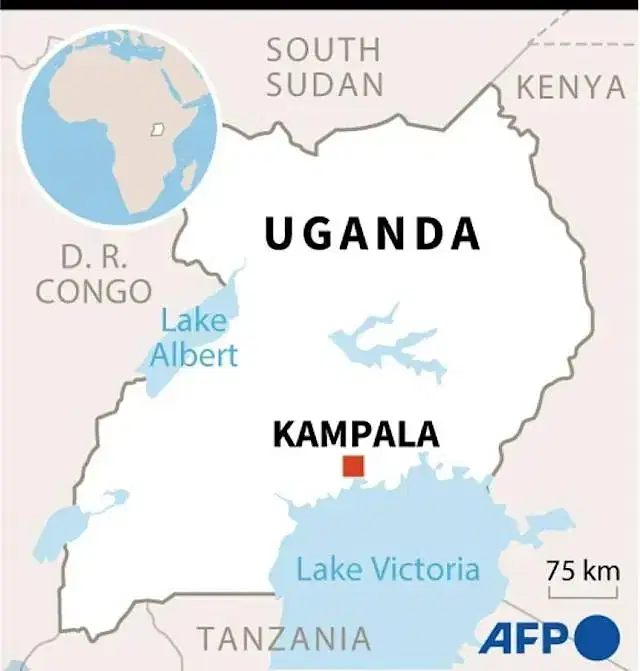 Map of Uganda locating the capital Kampala