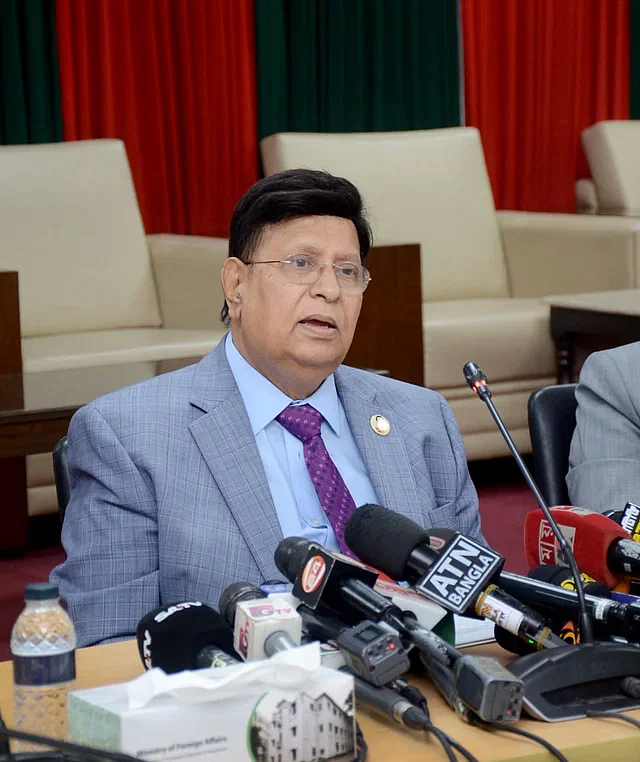 Foreign minister AK Abdul Momen at the press briefing