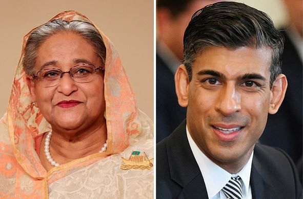 Bangladesh prime minister Sheikh Hasina and UK prime minister Rishi Sunak