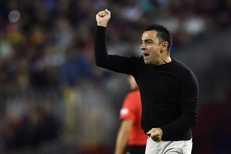 Barcelona's Spanish coach Xavi reacts during the UEFA Champions League 1st round, group C, match against Inter Milan at the Camp Nou stadium in Barcelona on 12 October, 2022