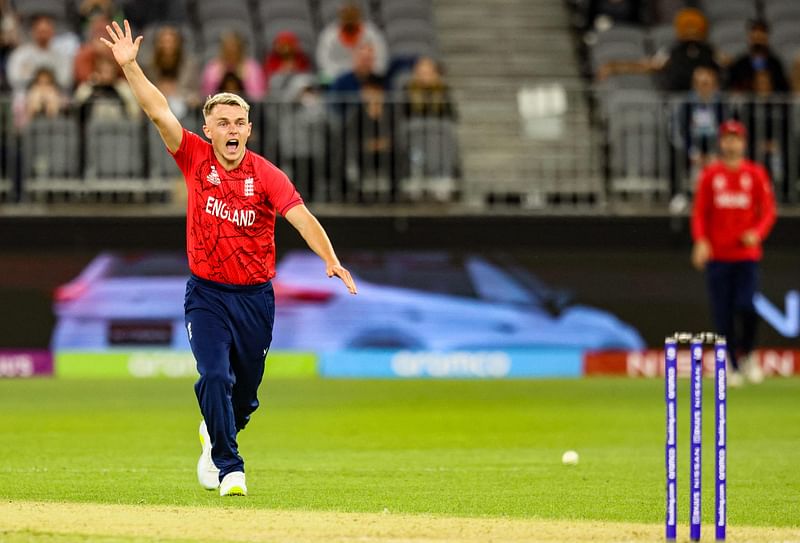 Sam Curran of England shouts for an appeal during the ICC men’s Twenty20 World Cup 2022 cricket match between England and Afghanistan at Perth Stadium on 22 October, 2022