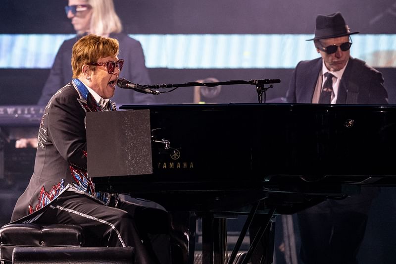 Musician Sir Elton John performs onstage during the Farewell Yellow Brick Road tour at Dodger Stadium on 17 November, 2022 in Los Angeles, California.