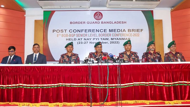 Director General of Border Guard Bangladesh Maj Gen Shakil Ahmed on 29 November addresses a media conference on ‘8th Senior Level Border Conference’ between BGB and BGP held in Nay Pyi Taw in Myanmar