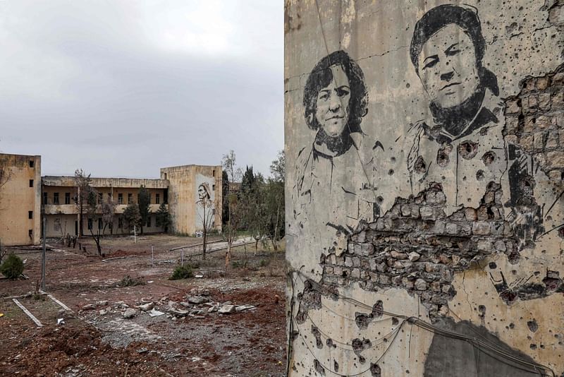 This picture taken on 26 November, 2022 shows a view at damage sustained at the headquarters of the Kurdistan Democratic Party of Iran (KDPI)