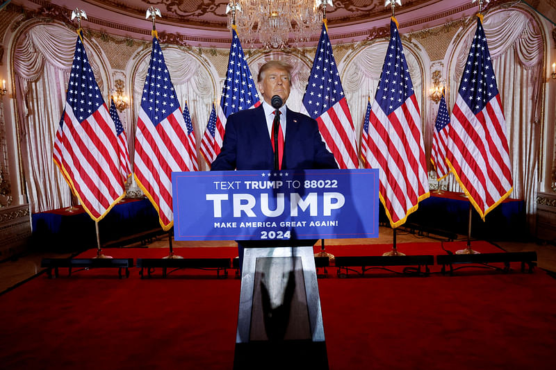 Former US President Donald Trump announces that he will once again run for US president in the 2024 US presidential election during an event at his Mar-a-Lago estate in Palm Beach, Florida, US on 15 November, 2022