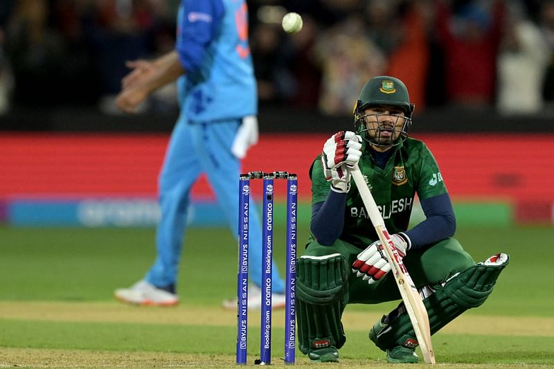 Bangladesh's Nurul Hasan reacts after their loss during the ICC men's Twenty20 World Cup 2022 match between India and Bangladesh on 2 November, 2022 in Adelaide