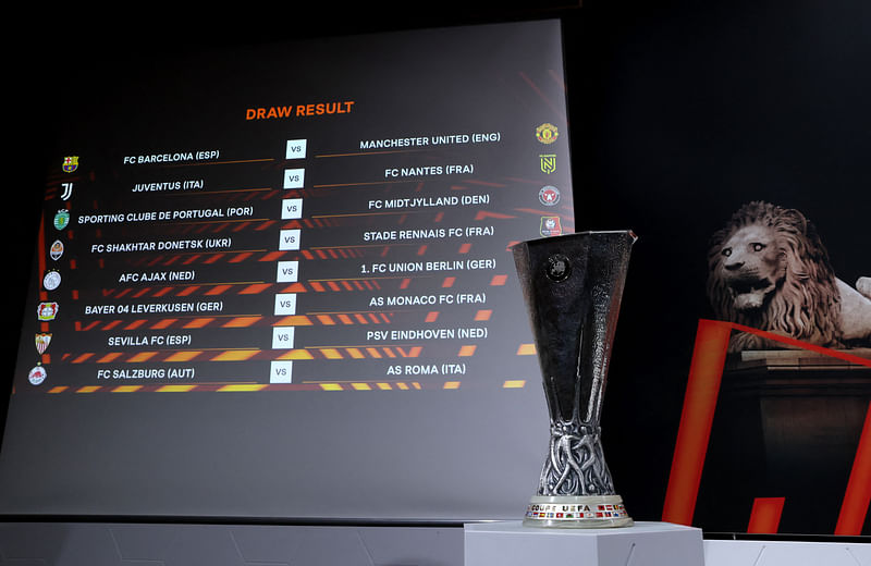 General view of the results of the UEFA Europa League draw