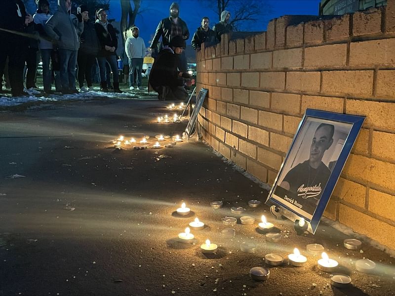 A memorial is set up near Club Q, an LGBTQ nightclub in Colorado Springs, Colorado, on 21 November, 2022