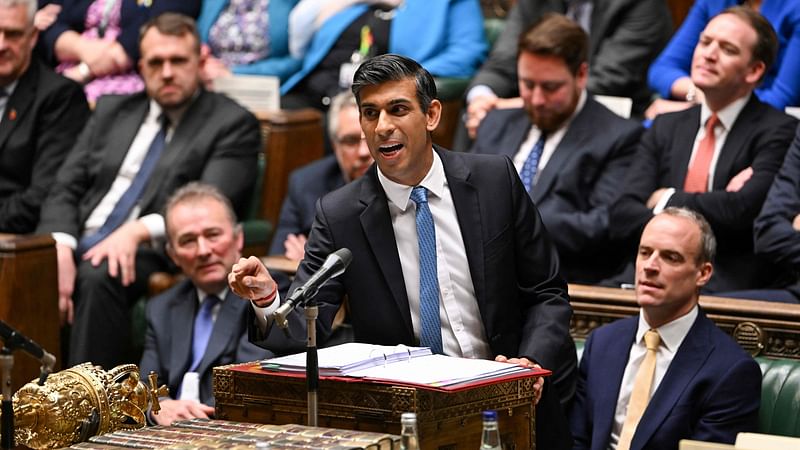 A handout photograph released by the UK Parliament shows Britain’s Prime Minister Rishi Sunak speaking at the Despatch box during Prime Minister’s Questions (PMQs) in the House of Commons in London on 23 November, 2022