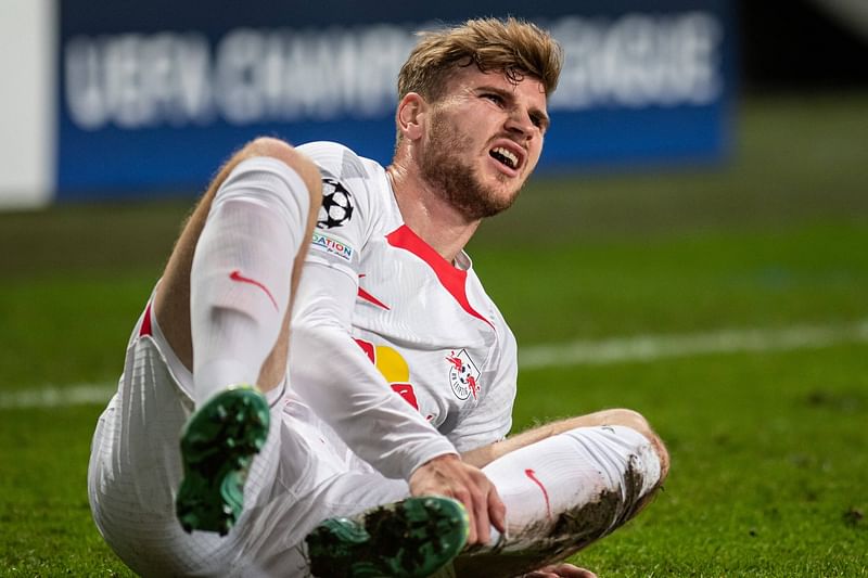 RB Leipzig's Timo Werner down injured during their  Champions league match against Shakhtar Donetsk in Warsaw, Poland on 2 November, 2022