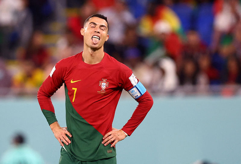 Portugal's Cristiano Ronaldo reacts during the World Cup Group H game between Portugal and Ghana