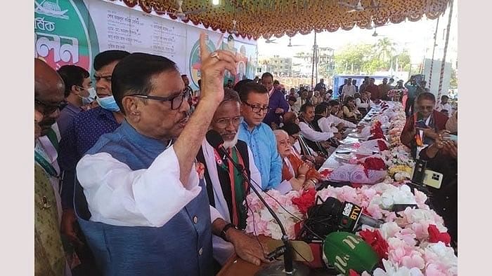 Ruling Awami League general secretary Obaidul Quader, MP, addresses the inauguration programme of the tri-annual council of Awami League’s Brahmanbaria district unit at Niyaz Mohammad Stadium of the district town on 12 November 2022