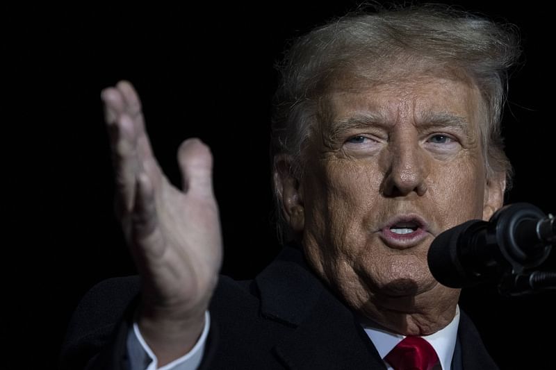 Former U.S. President Donald Trump speaks at a campaign rally on the eve of Election Day at the Dayton International Airport on 7 November, 2022 in Vandalia, Ohio