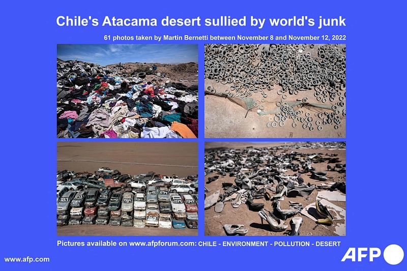 AFP presents a photo essay of 61 pictures by photographer Martin Bernetti of the contamination at Chile's Atacama desert due to the disposal of clothes, used cars and tires, between 8 and 12 November, 2022