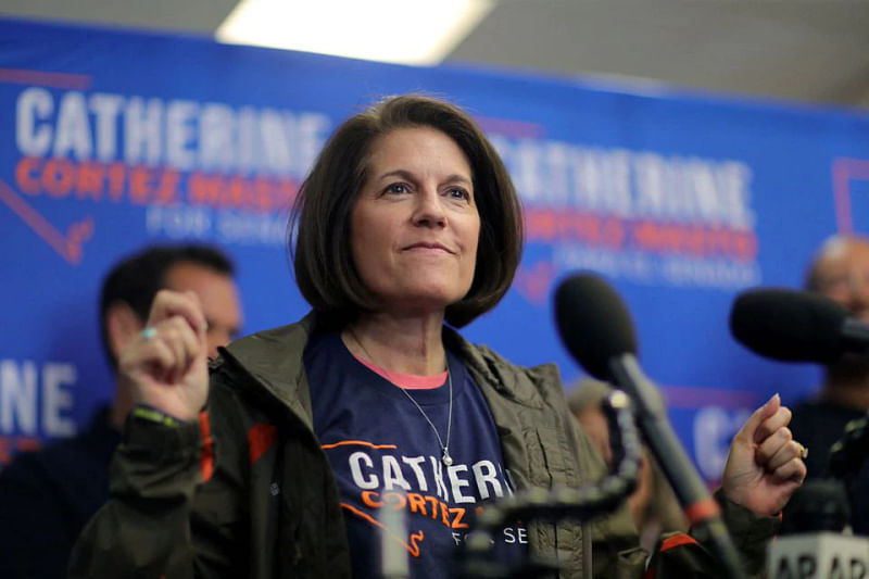 Democratic Senator Catherine Cortez Masto leads a rally ahead of the midterm elections in Henderson, Nevada, US on 7 November, 2022.