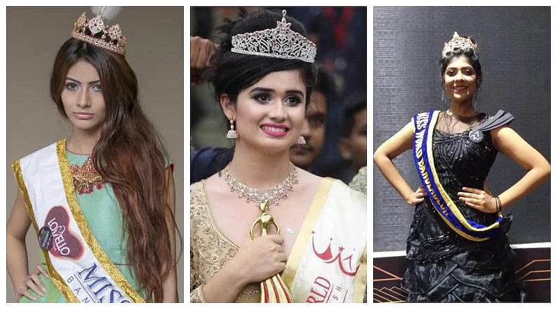 Miss World Bangladesh champions Jessia Islam, Jannatul Ferdous Oishi and Nanjeba Torsa.