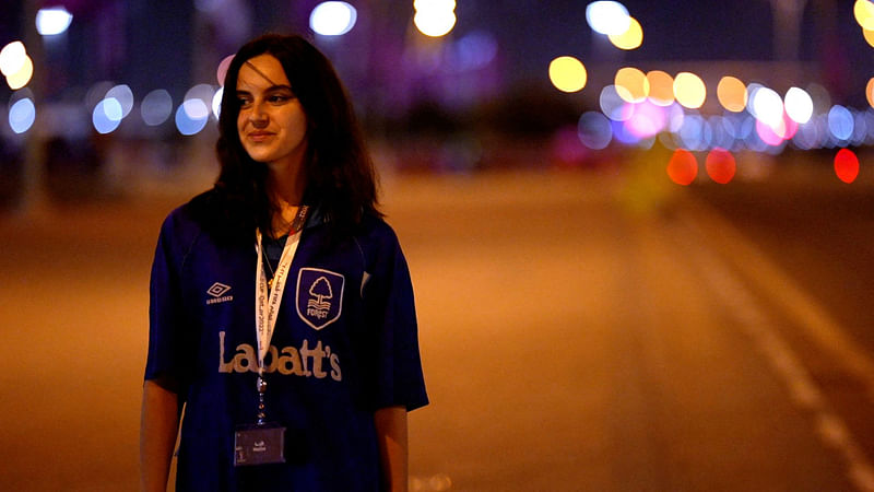 England fan Ellie Molloson, HerGameToo ambassador for Nottingham Forest outside the Ahmad bin Ali Stadium in Al Rayyan, Qatar on 3 December, 2022