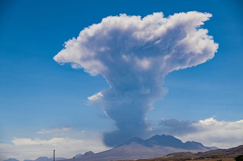 View of the Lascar volcano during an eruptive pulse in Peine, Antofagasta region, Chile, taken on 10 December, 2022