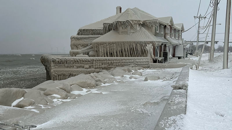 Hoak's restaurant is covered in ice from the spray of Lake Erie waves during a winter storm that hit the Buffalo region in Hamburg, New York, U.S. December 24, 2022