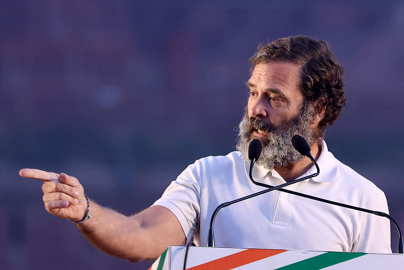 India's main opposition, Indian National Congress party leader Rahul Gandhi addresses the crowd at the Red Fort during the ongoing Bharat Jodo Yatra (Unite India March) in the old quarters of Delhi, India, December 24, 2022