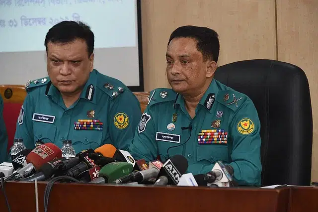 DMP commissioner Khandker Golam Faruque speaking to the newspersons during the press conference at the DMP media centre in the city