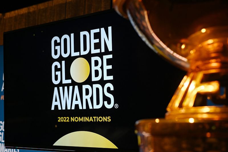 In this file photo taken on 13 December, 2021, the stage is set for the nominations announcement for the 79th Golden Globe Awards at the Beverly Hilton Hotel in Beverly Hills, California.