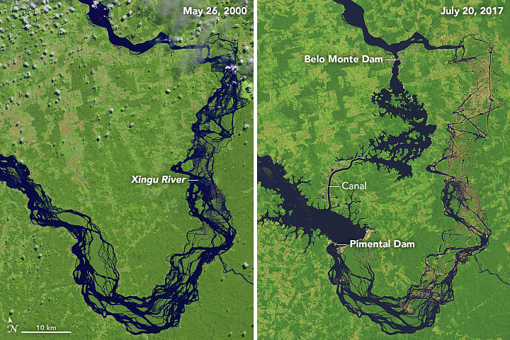 A map showing the shrinking Xingu river and the Belo Monte dam