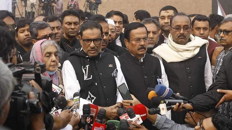 Road Transport and Bridges Minister Obaidul Quader talks to media after paying respecto the martyred intellectuals at Mirpur, Dhaka on 14 December 2022