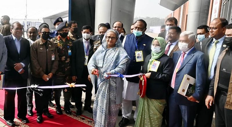 Prime Minister Sheikh Hasina inaugurates the month-long Dhaka International Trade Fair (DITF)-2023 at Bangladesh-China Friendship Exhibition Center at Purbachal, Dhaka, on 1 January 2023