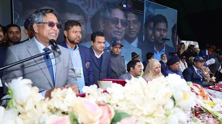 Ruling Awami League presidium member and agriculture minister Md. Abdur Razzaque addresses addressing a function at Madhupur Shaheed Smrity High School at Madhupur in the district, marking the golden jubilee and reunion of the school on 7 January 2023