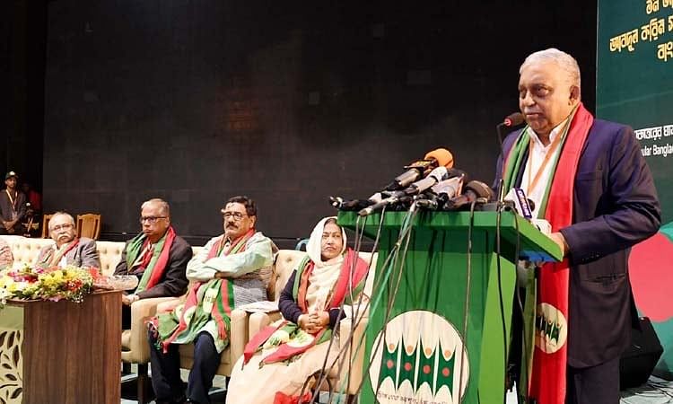 Home Minister Asaduzzaman Khan addresses at a function of Ekattorer Ghatak Dalal Nirmul Committee on its founding anniversary at Bangla Academy auditorium, Dhaka, on 19 January 2023